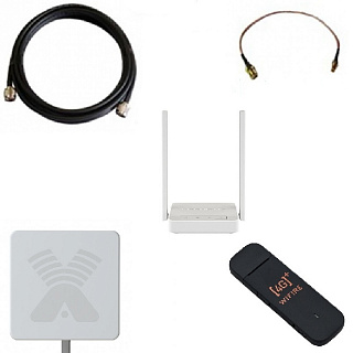 Комплект №А22: AGATA MIMO 2x2 + модем E3372 + роутер 3G-4G USB-WiFi Keenetic 4G (KN-1210)+ кабельная сборка N-N (5 метров) - 1